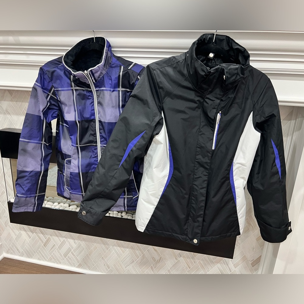 ZeroXposur Black Purple & White 4 in 1 Winter Coat Jacket w Plaid Inner liner M